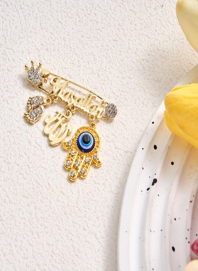 SANDOO AYATUL KURSI Allah Pin - Turkish Evil Eye Pin,Crown Hand Protection Blessing Brooch Amulet with Rhinestone, Muslim Gifts Islamic Jewelry for Women Girls Baby - Image 2